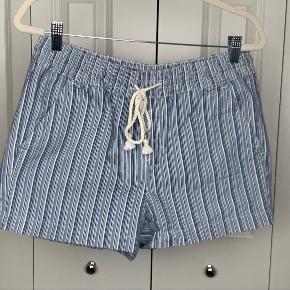LOFT Blue White Striped Shorts with Elastic Tie Waist